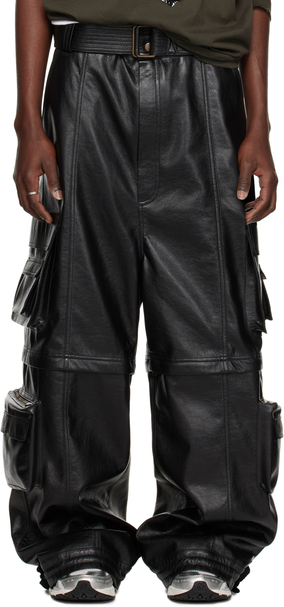Lu'u Dan Black Belted Faux-leather Cargo Pants In Black