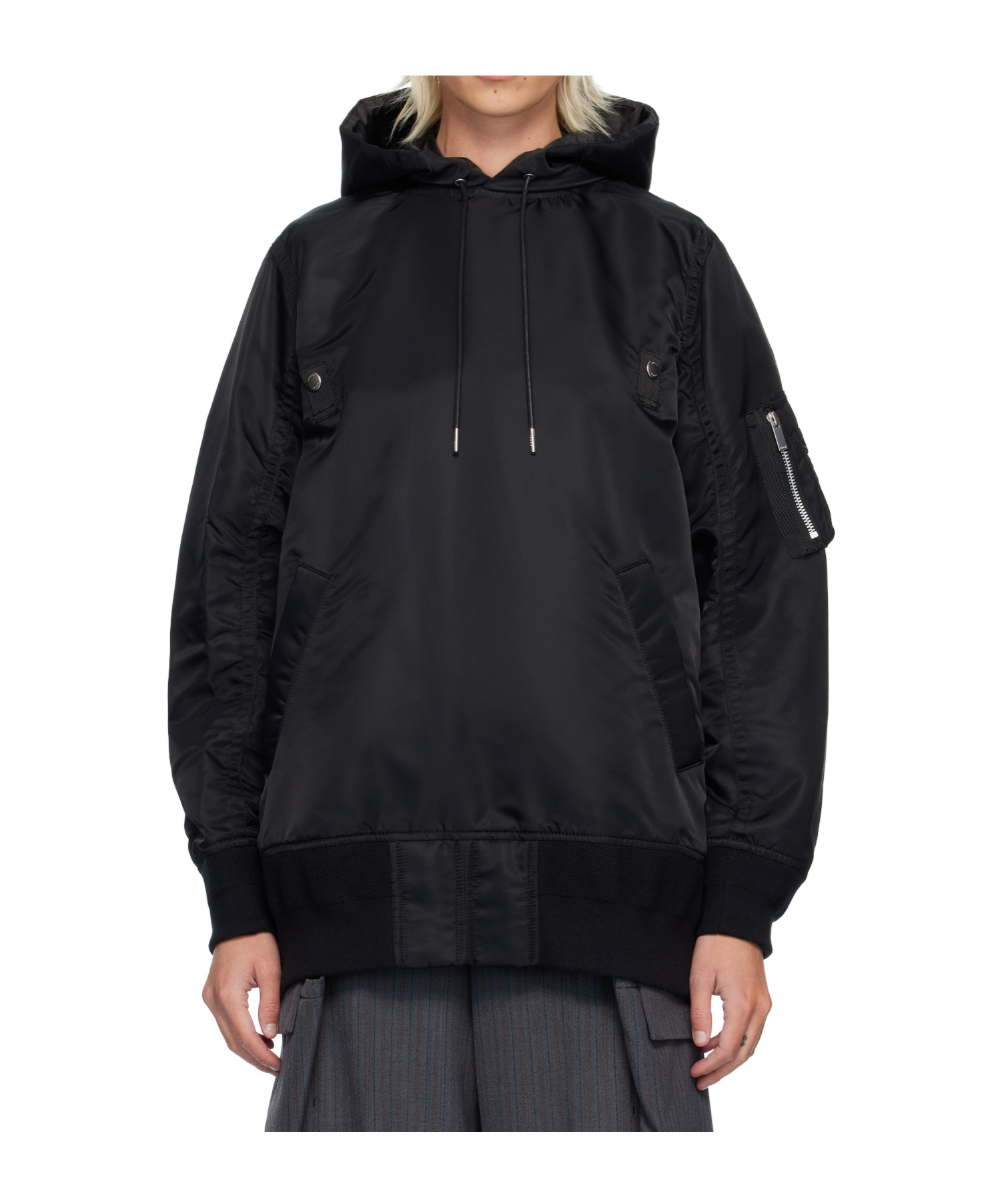 Sacai Nylon Twill Hoodie In Black