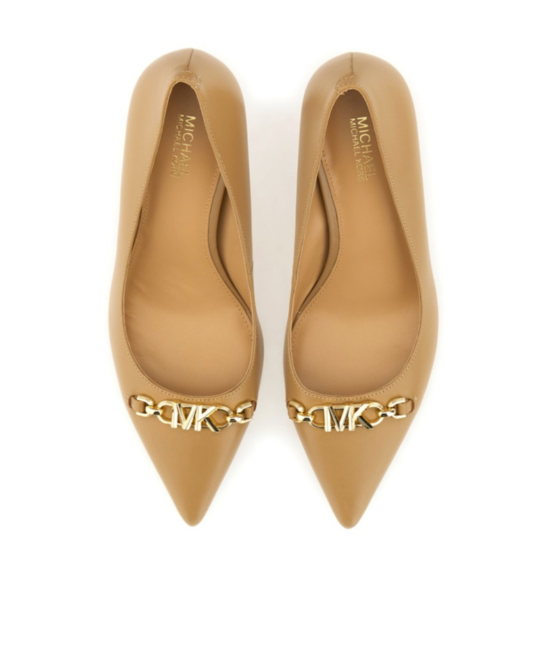Shop Michael Kors 75mm Appliqué-logo Leather Pumps In Nude