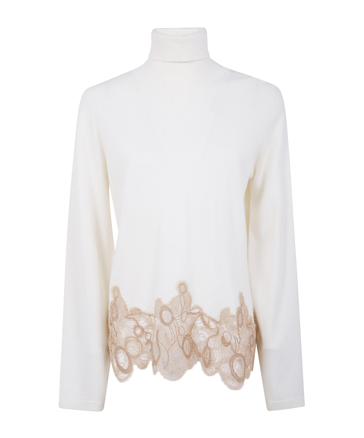 Fabiana Filippi Platinum Wool Blend Land Band Turtleneck Sweater In White