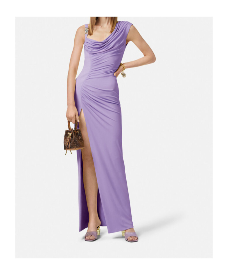 Versace Medusa '95 Draped Maxi Gown In Purple