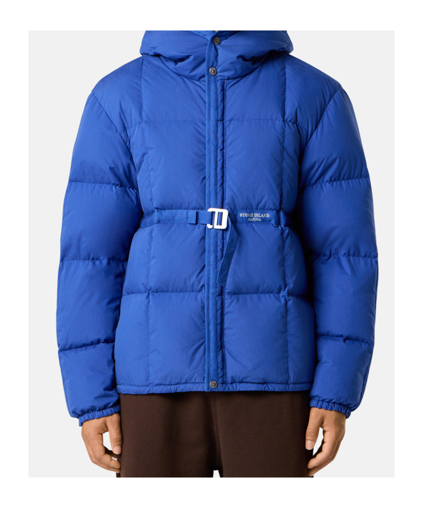 Stone Island Hooded Down Jacket With Anti-drop And Snap Pockets In Blue