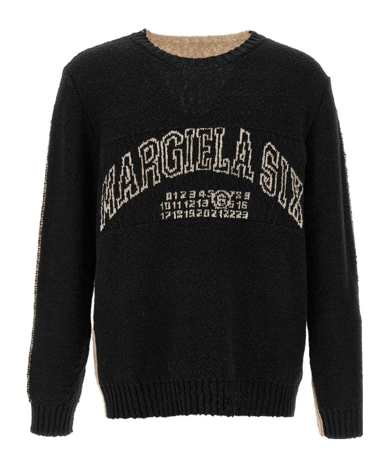 Mm6 Maison Margiela Two-tone Crew Neck Sweater With Contrast Panels In Black