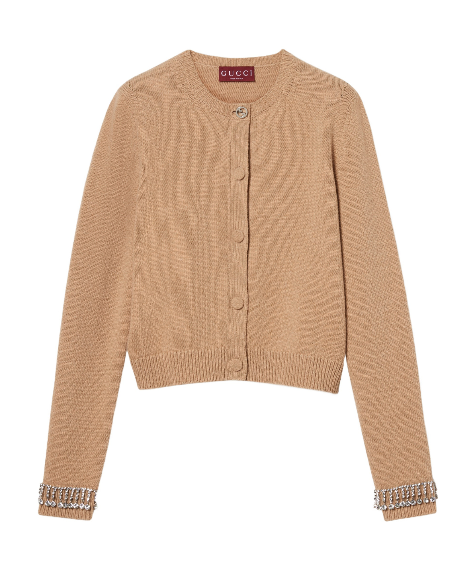 Gucci Camel Wool Blend Cardigan In Nude