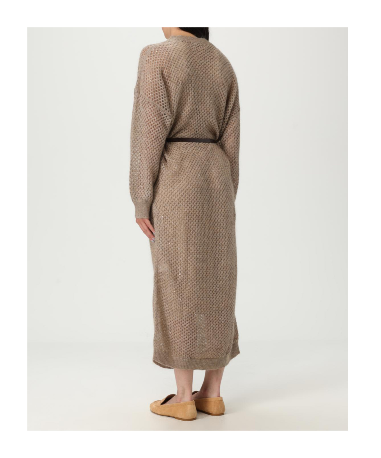 Brunello Cucinelli Knitted Midi Dress Dresses Beige In Nude