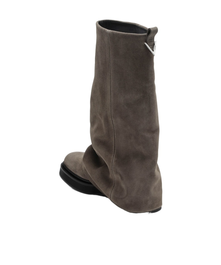 Attico Robin Taupe Suede Combat Boots In Black