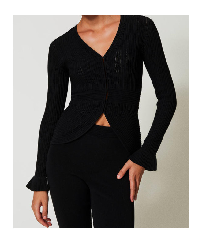 Shop Twinset Fitted Knit Cardigan In Black