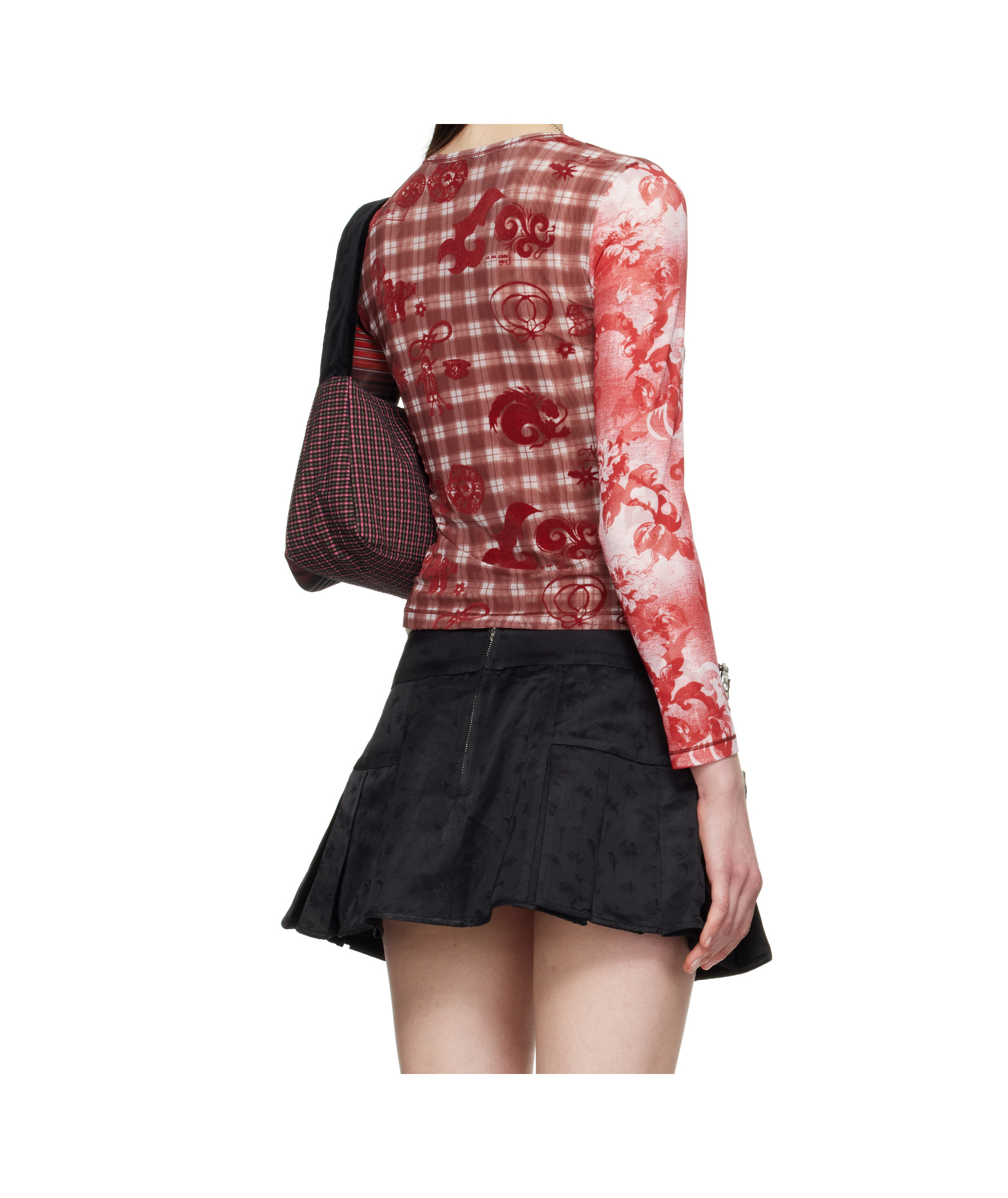 Chopova Lowena Red Trigger Flocked Mesh Long Sleeve In Black