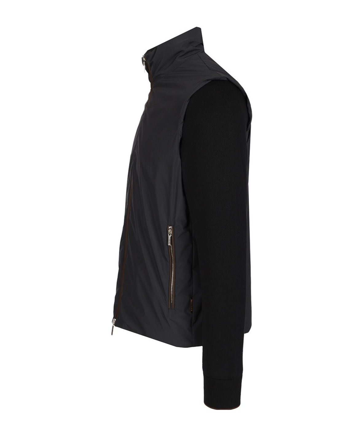 Moorer Navy Blue Solid Mock Collar Jacket In Blue