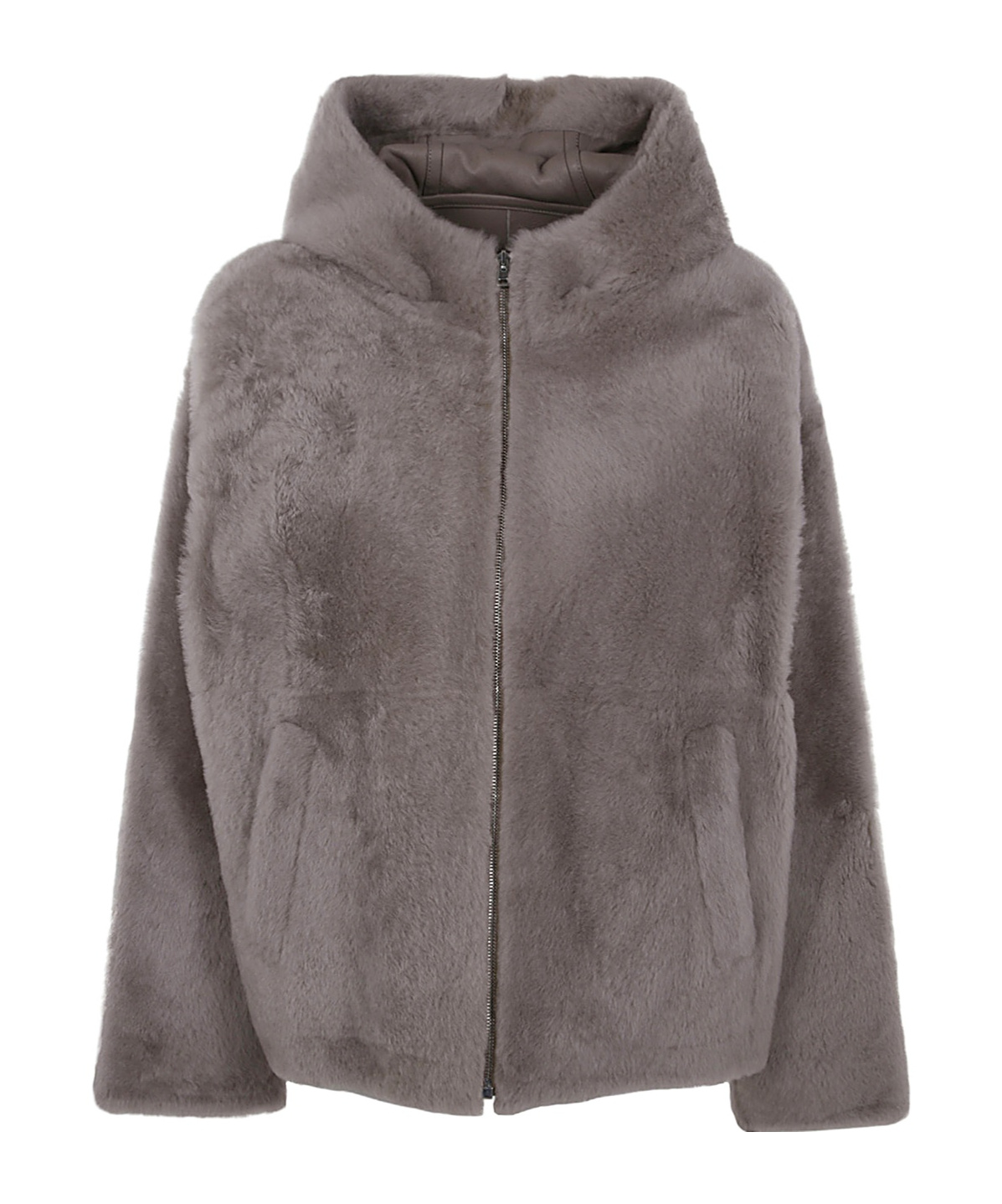 Yves Salomon Hooded Casual Jacket In Gray