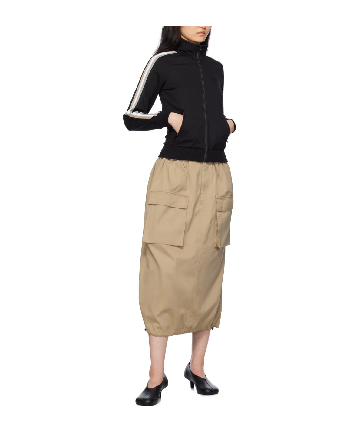 Mm6 Maison Margiela Beige Drawstring Midi Skirt In Brown