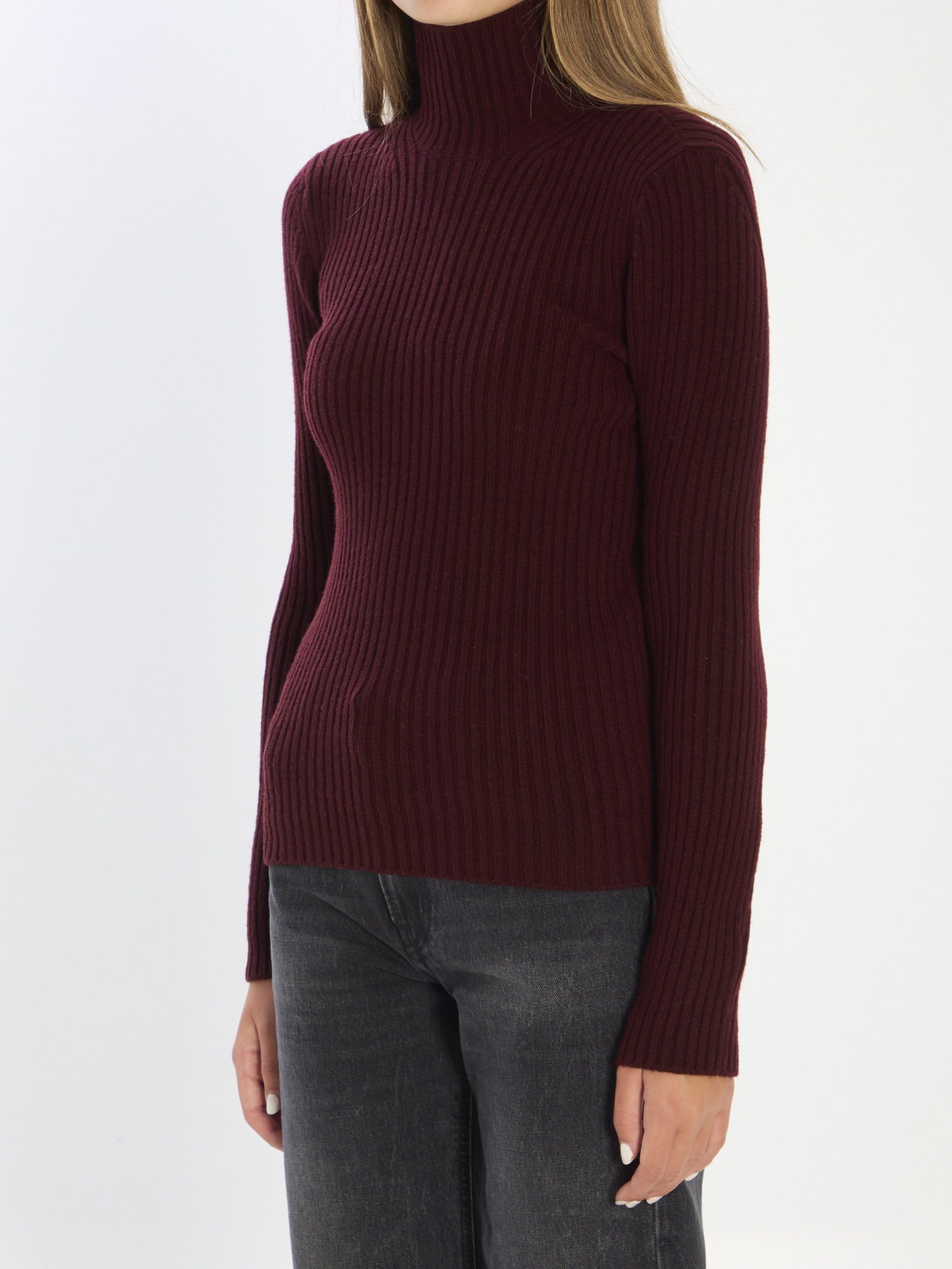 Max Mara Wool And Cashmere High Neck Knit Top In Multi