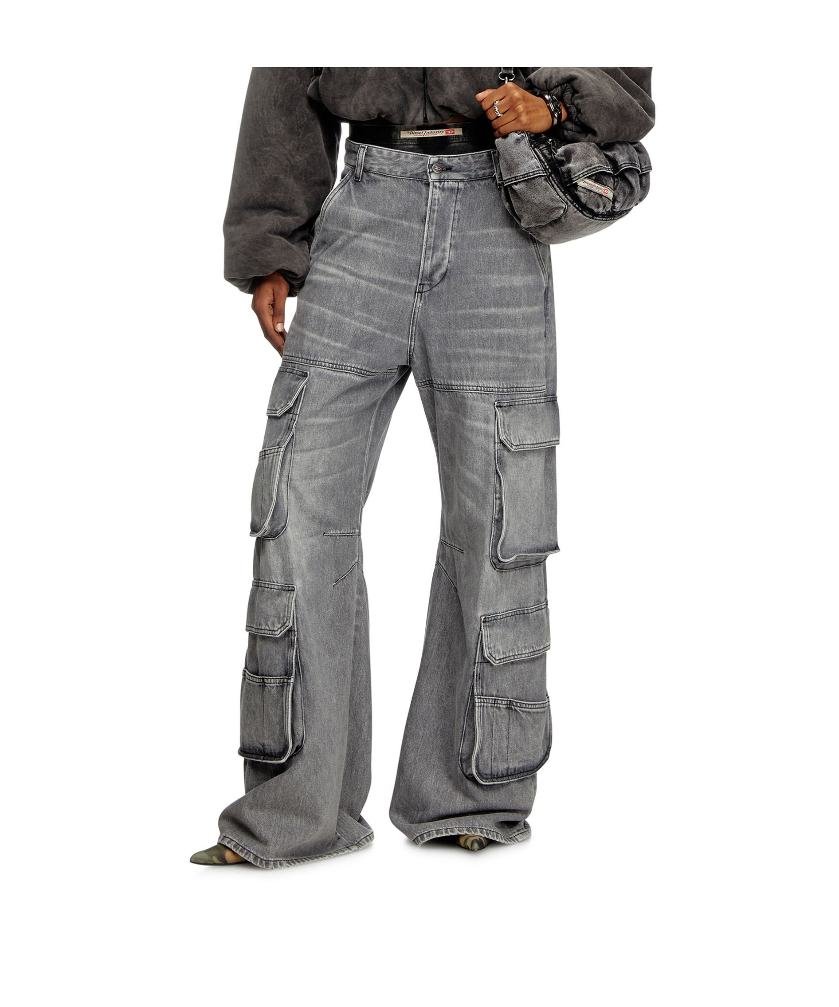 Diesel D-sire-cargo-d Grey Cargo Jeans With Low-rise Waist In Gray
