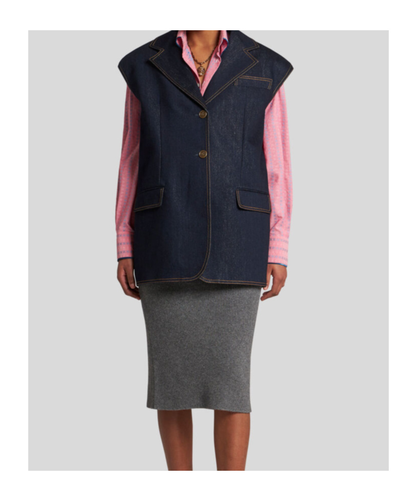 Etro Denim Waistcoat Jackets Blue In Black