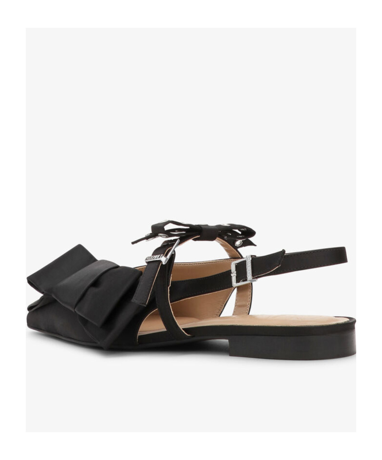Ganni Big Bow Slingback Pointed-toe Flats In Black