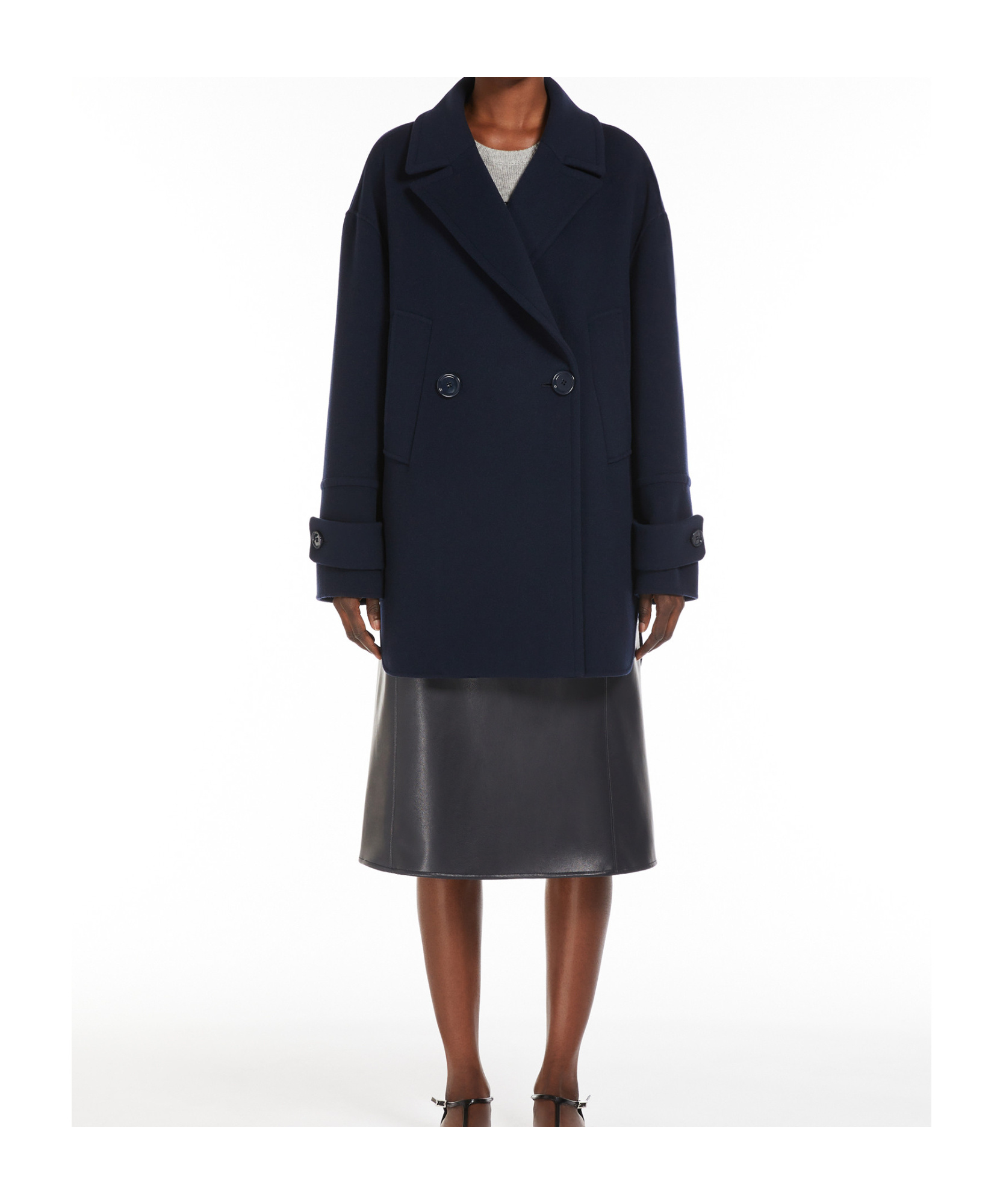 Max Mara Lapel Long-sleeved Coat In Black