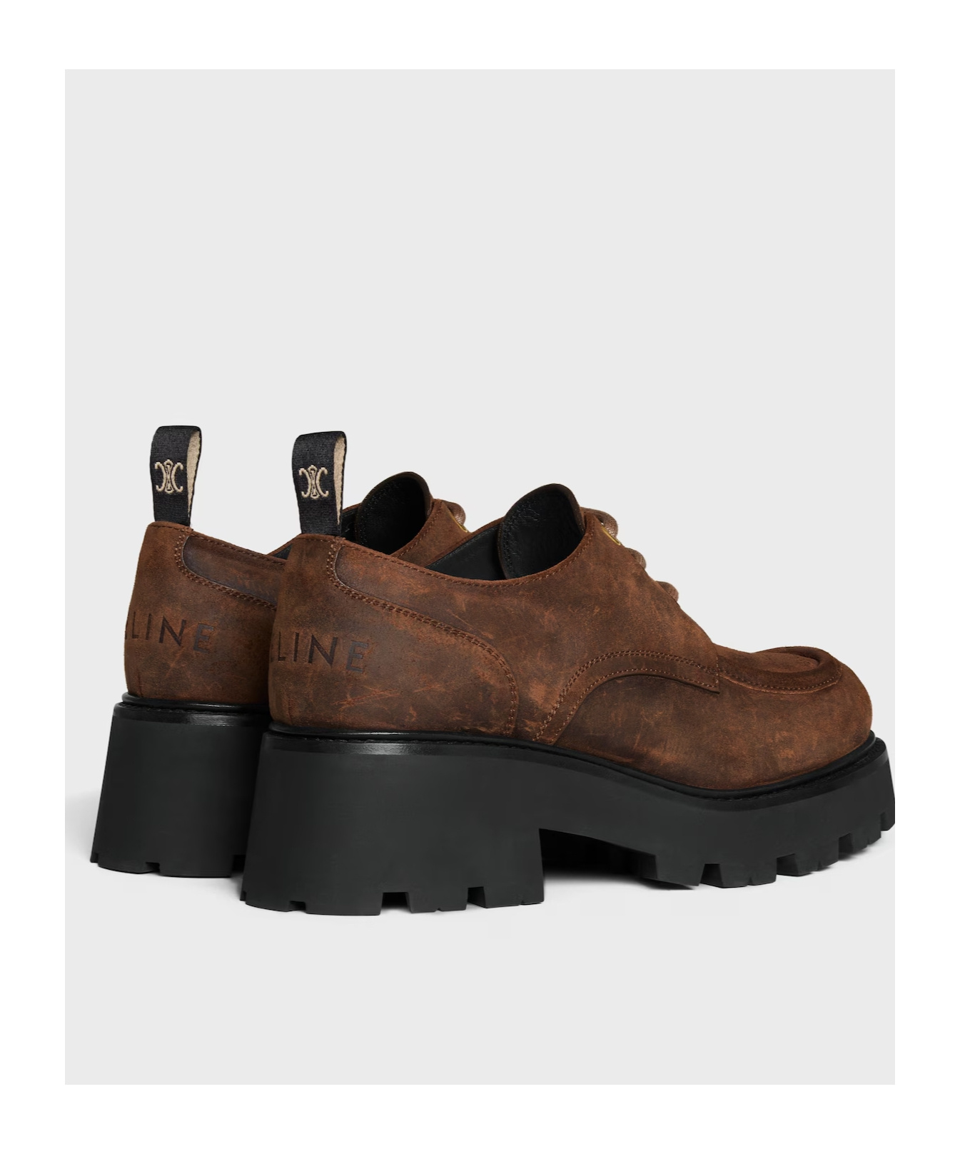 Celine Triomphe Derbies In Waxed Suede Calfskin In Brown