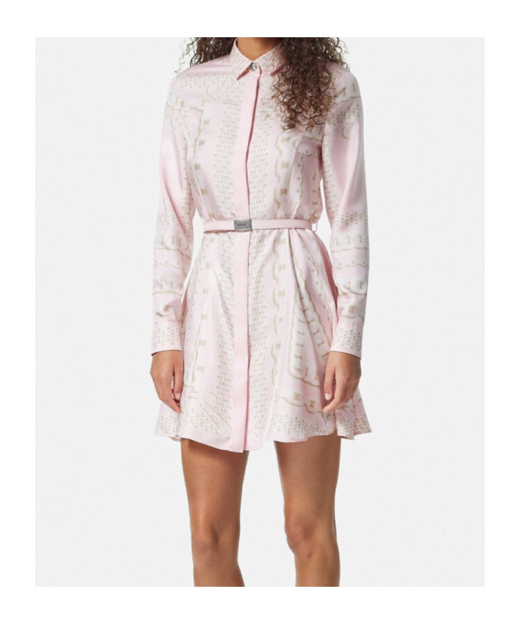 Versace Barocco Chain Pattern Mini Shirt Dress In White