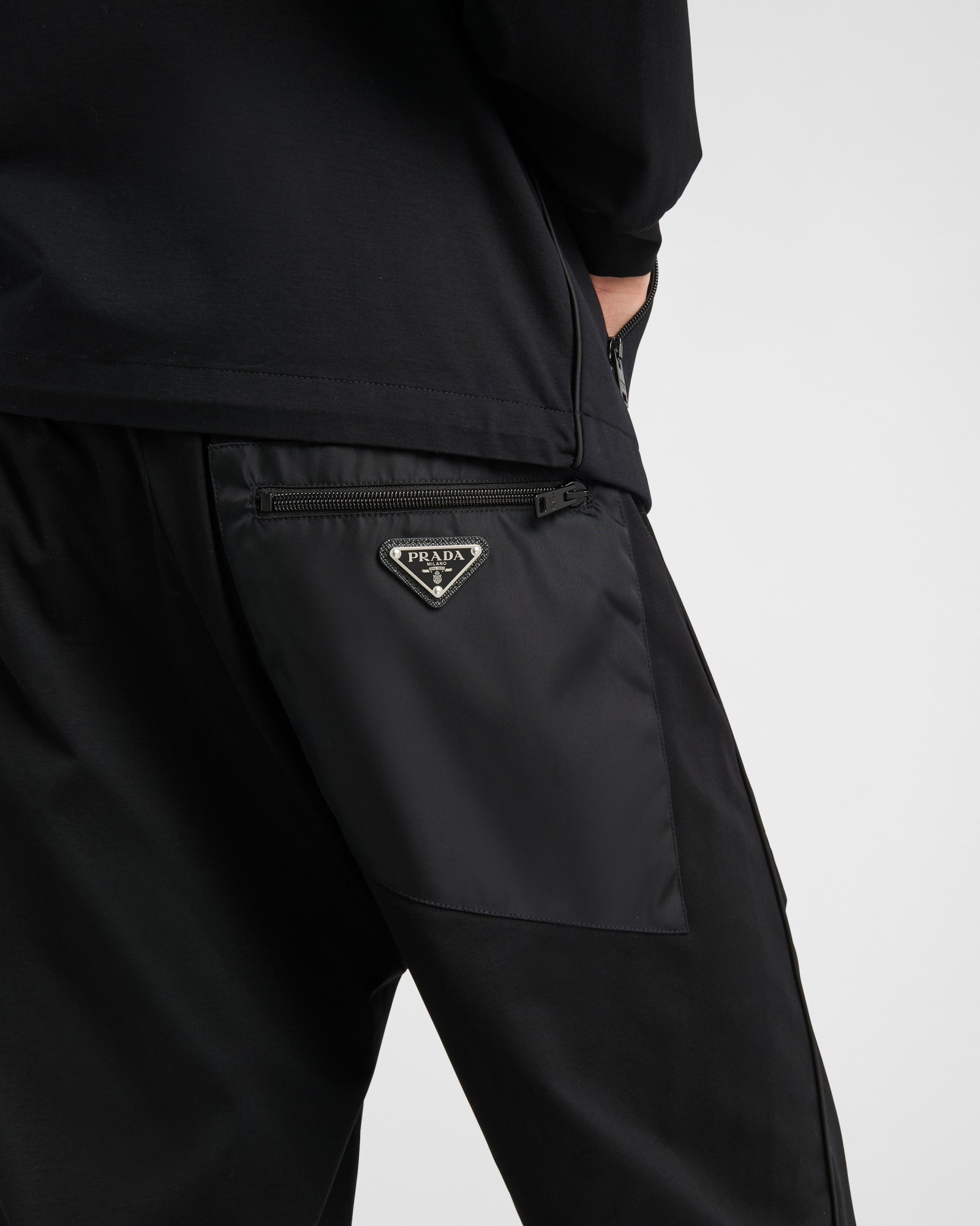 Prada Mens Black Contrast-trim Tapered-leg Cotton And Nylon Jogging Bottoms In Black