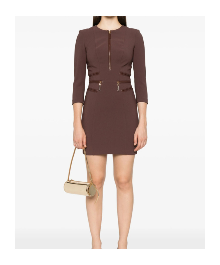 Elisabetta Franchi Merlot Midi Dress With Zipper Detailing In Brown