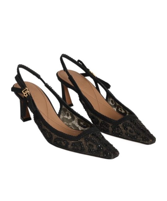 Dolce & Gabbana Women's Pointed Toe Lace Style High Heel Slingback Pumps In Black
