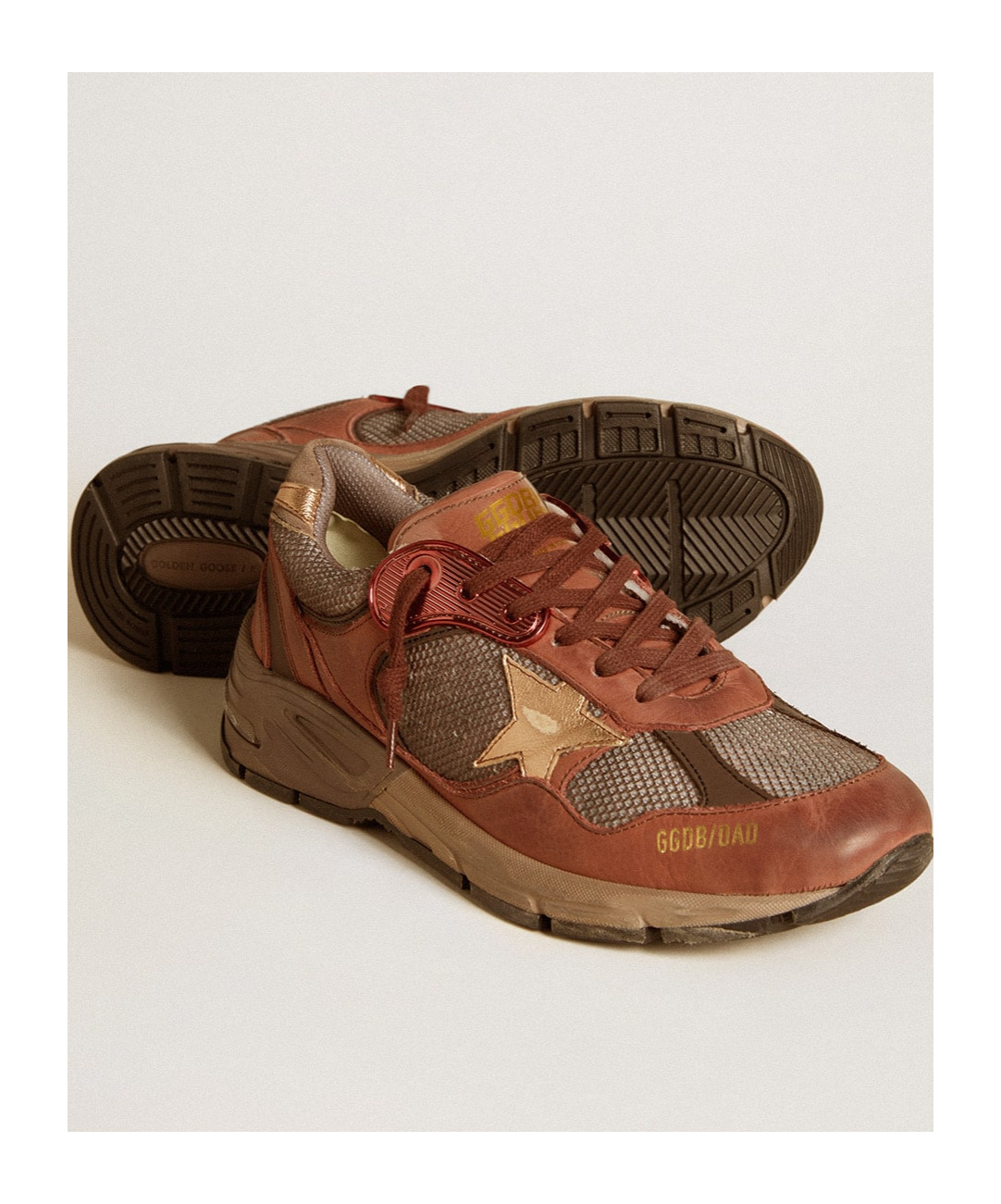 Golden Goose Running Dad Mesh And Leather Sneakers In Brown