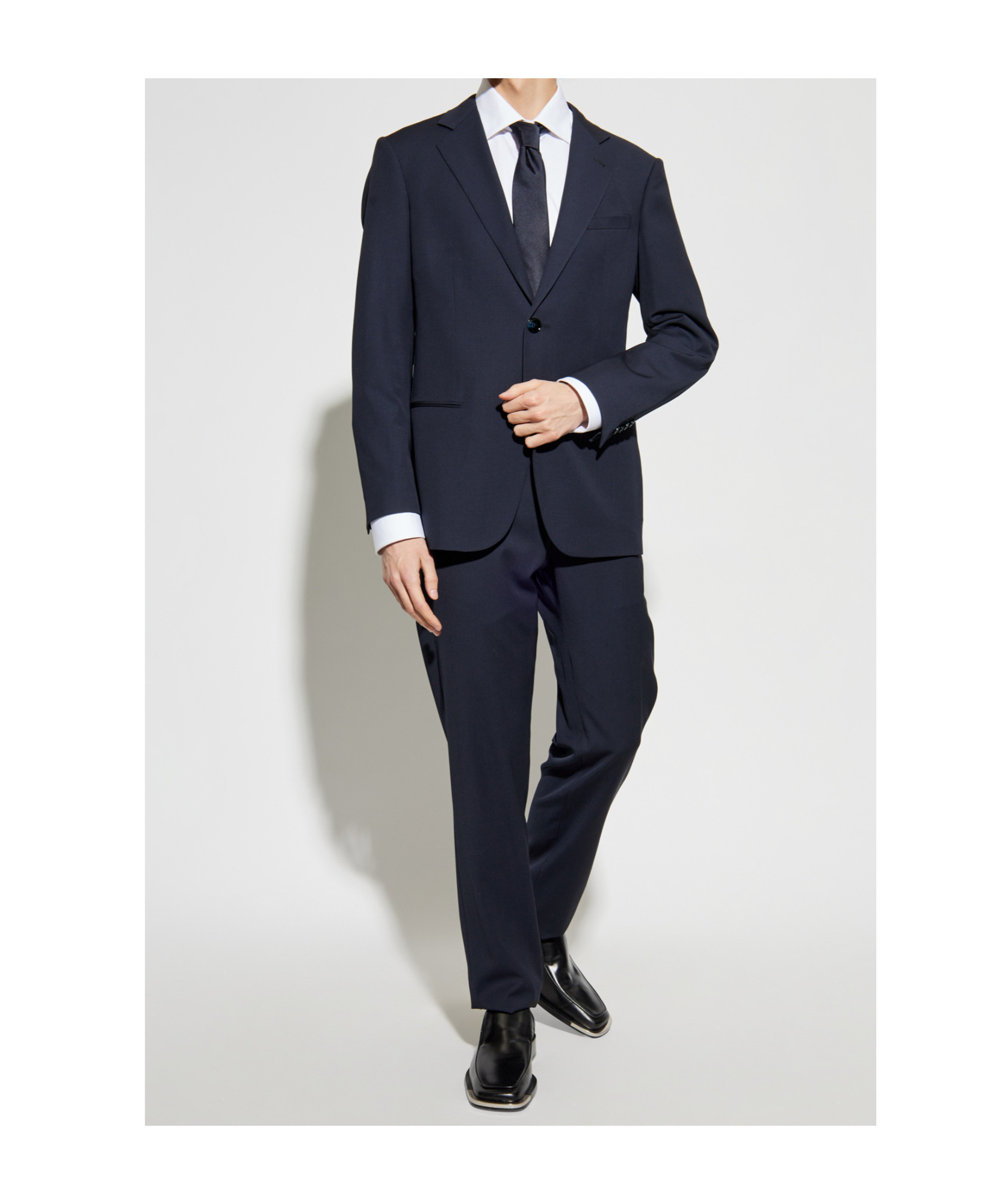 Giorgio Armani Wool Suit With Flap Pockets And Notch Lapel In Black