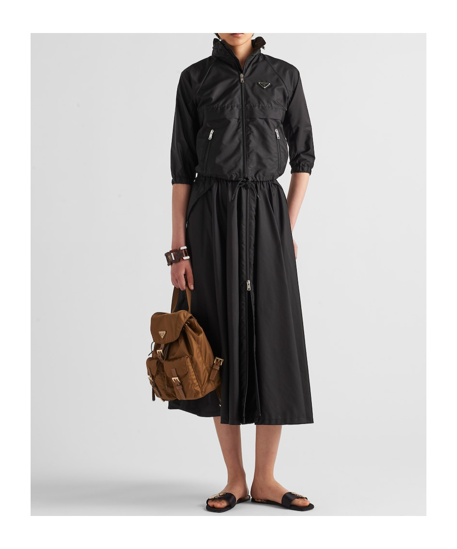 Prada Black Re-nylon Midi Skirt In Black