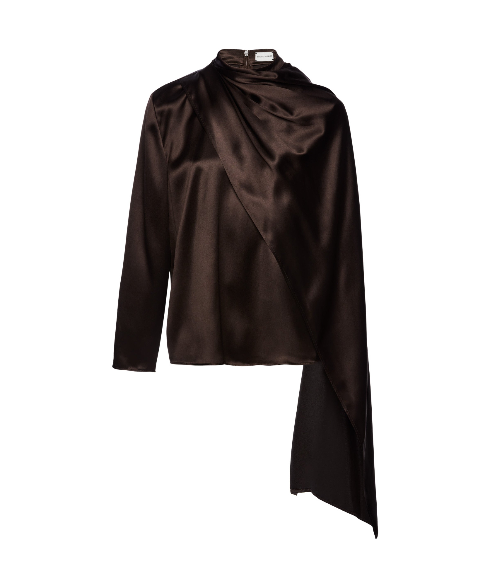 Magda Butrym Shawl Effect Silk Shirt In Brown