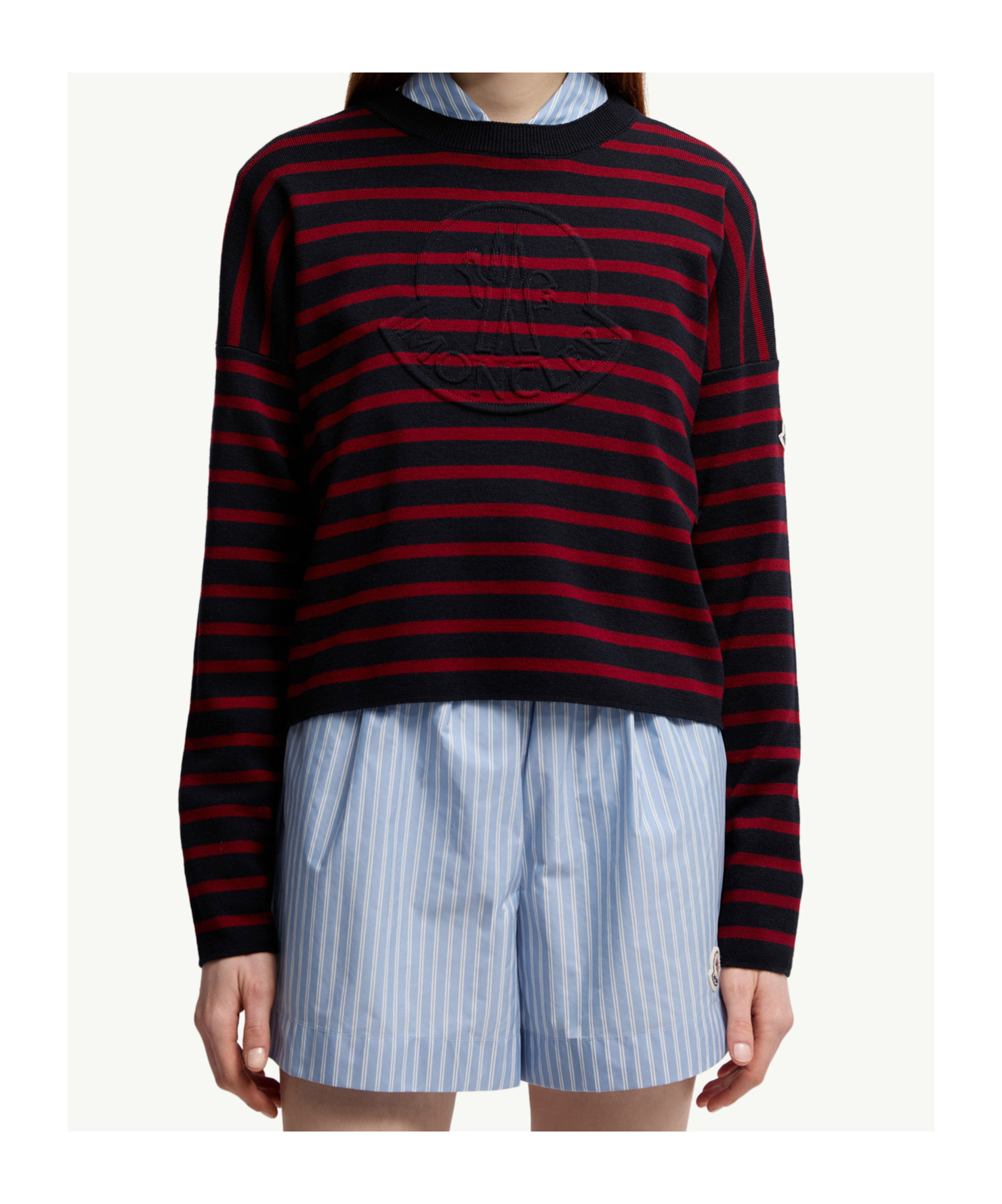 Moncler Striped Wool Sweater In Red