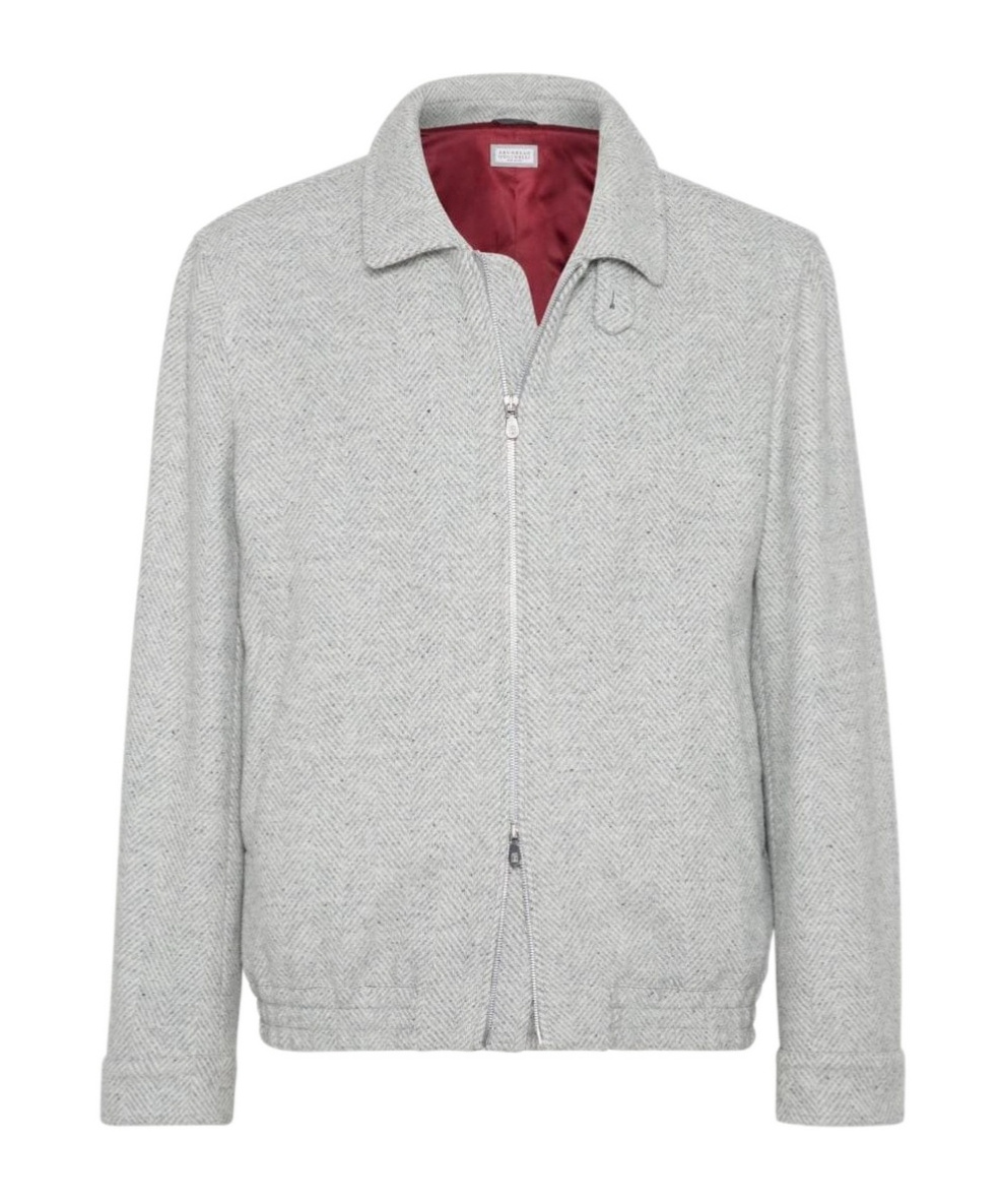 Brunello Cucinelli Wool-silk-cashmere Bomber Jacket In Gray