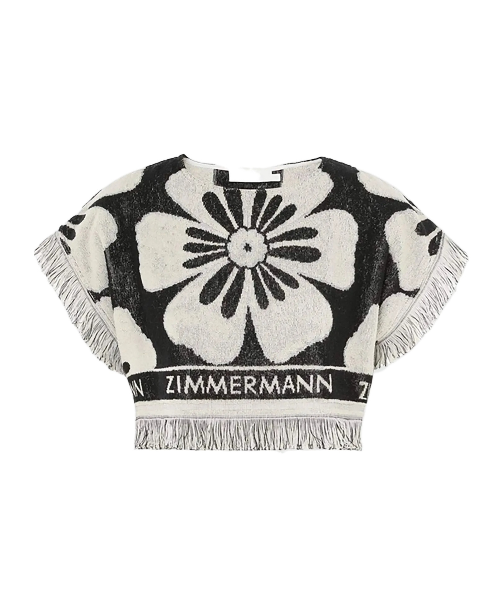 Zimmermann Halliday Cotton Crop Top Black Cream In White