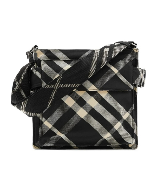 Burberry Trench Checked Crossbody Bag In Black