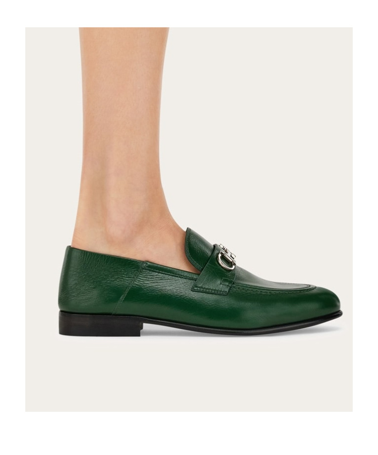 Ferragamo Mule Loafer With Gancini Ornament In Green