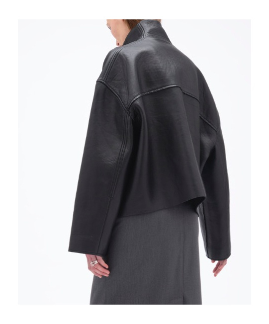 Remain Birger Christensen Long-sleeved Leather Jacket In Black