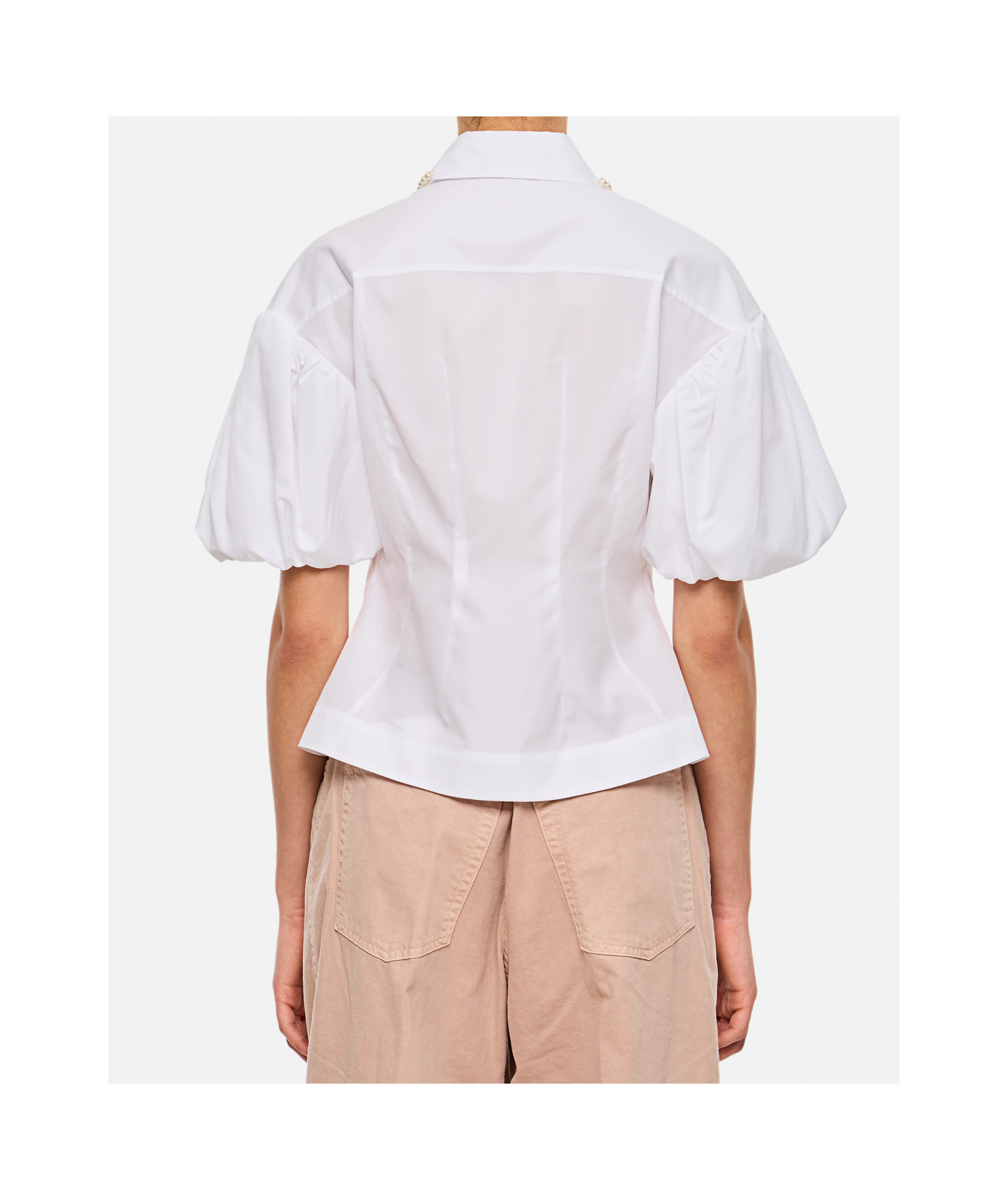 Simone Rocha Puff Sleeves White Shirt With Pearl-embellished Collar In White Pearl