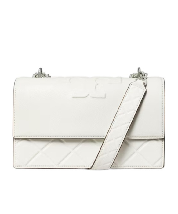 Tory Burch Fleming Convertible Quilted Leather Shoulder Bag In Blanc