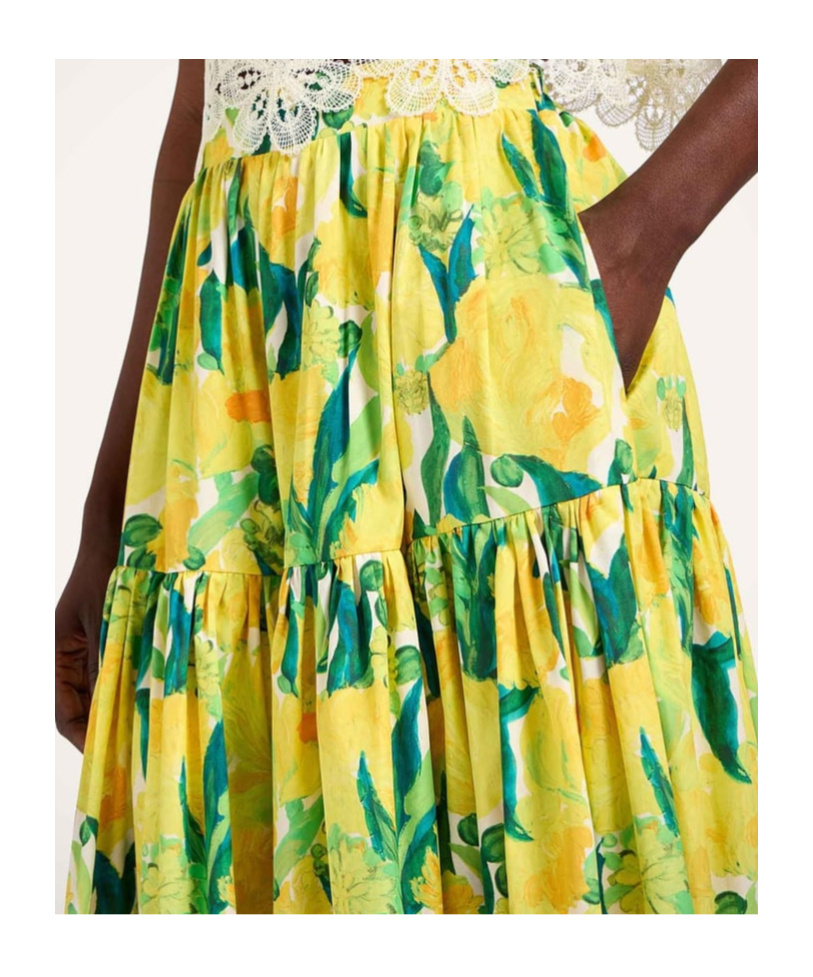La Doublej Oscar Printed Cotton Poplin Midi Skirt In Yellow