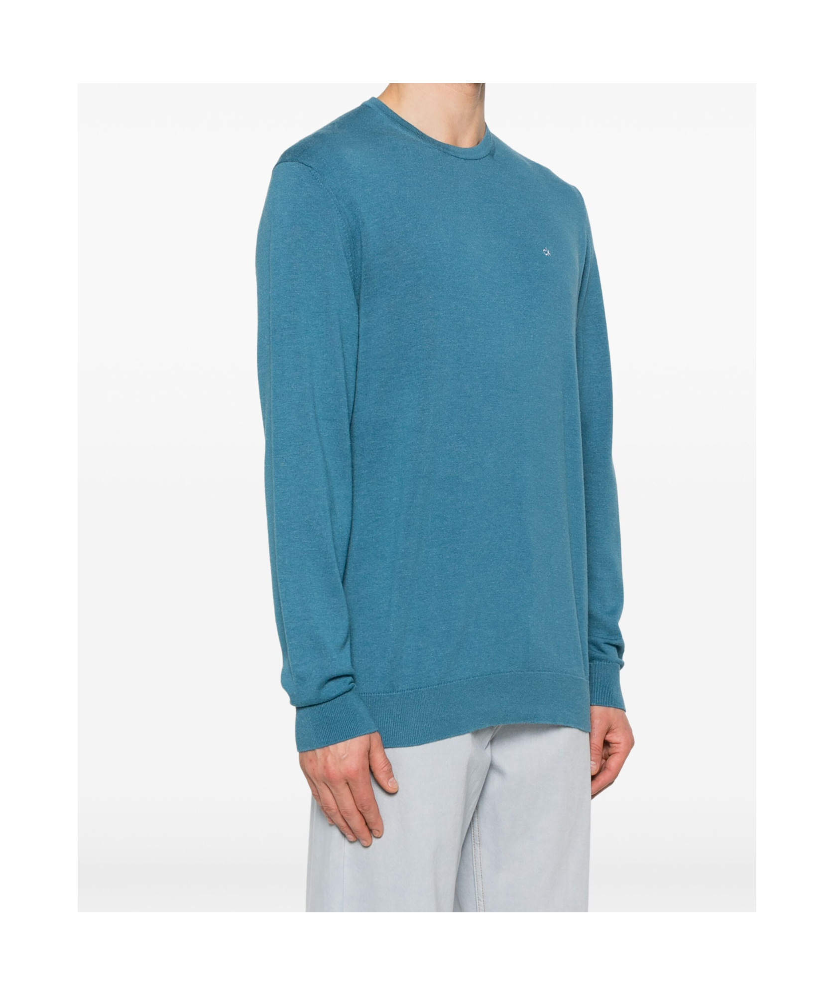 Calvin Klein Crew Neck Cotton Silk Blend Sweater In Blue