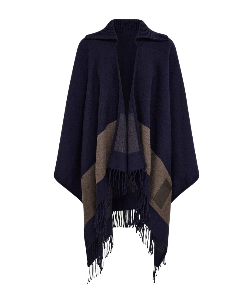 Ferragamo Fringed Cape In Blue