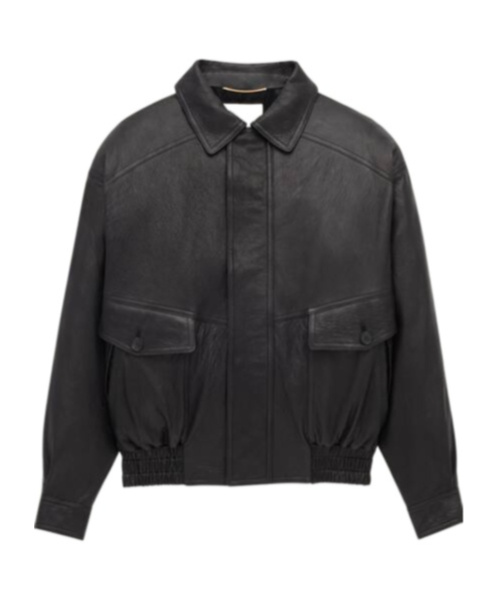 Saint Laurent Long-sleeved Leather Jacket In Black