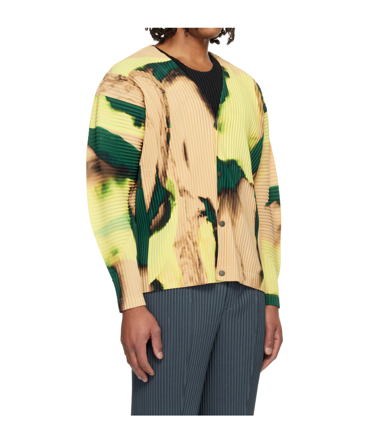 Issey Miyake Pleated Polyester Knitted Cardigan In Multi