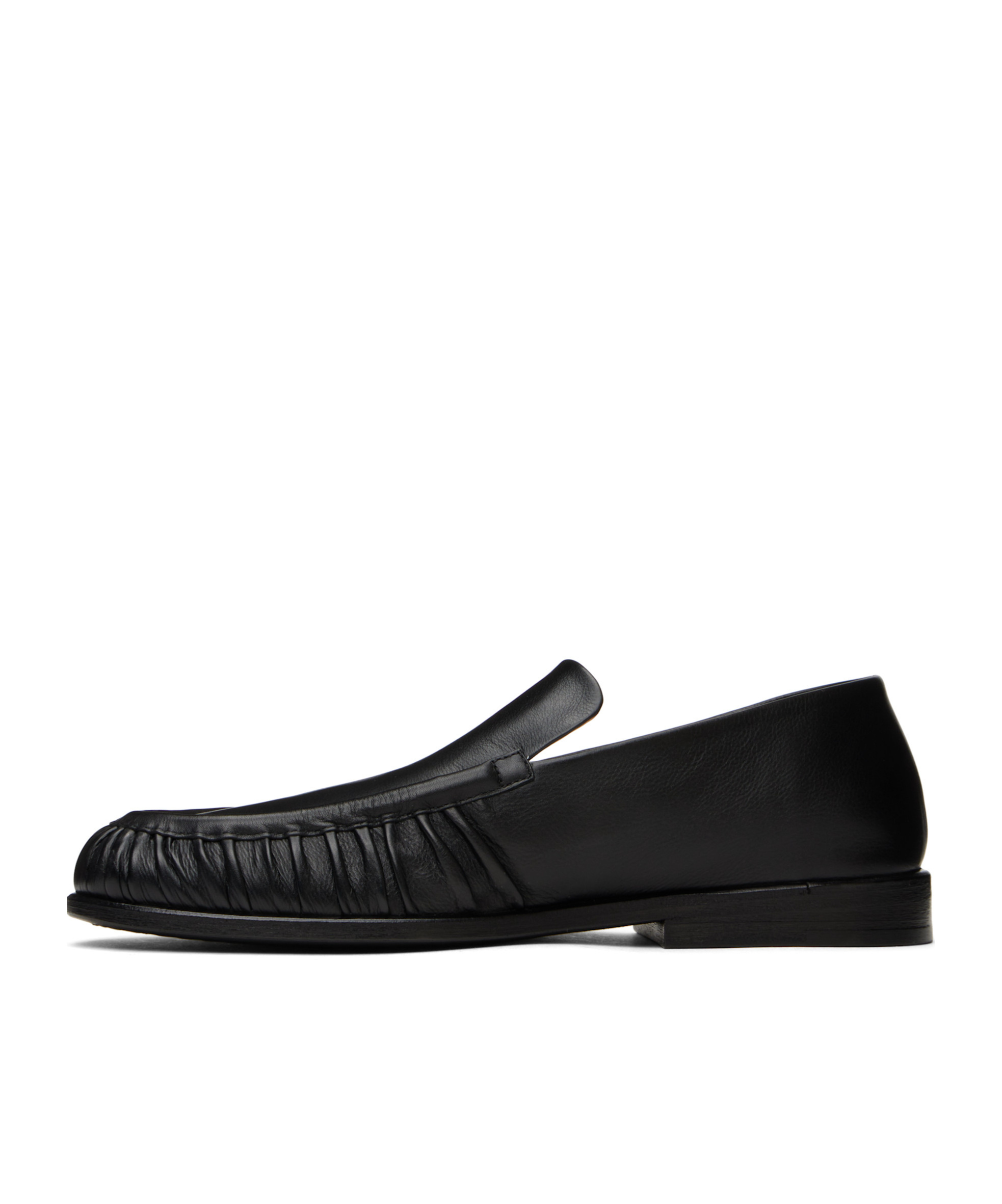 Marsèll Leather Round Toe Loafers With Ruched Detailing In Black