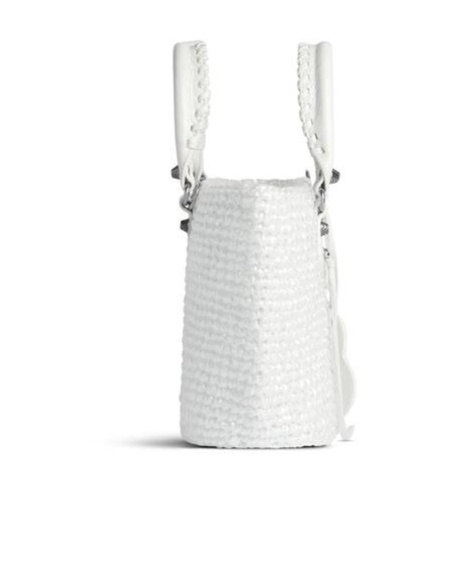Balenciaga White Raffia Small Le Cagole Panier Handbag In White
