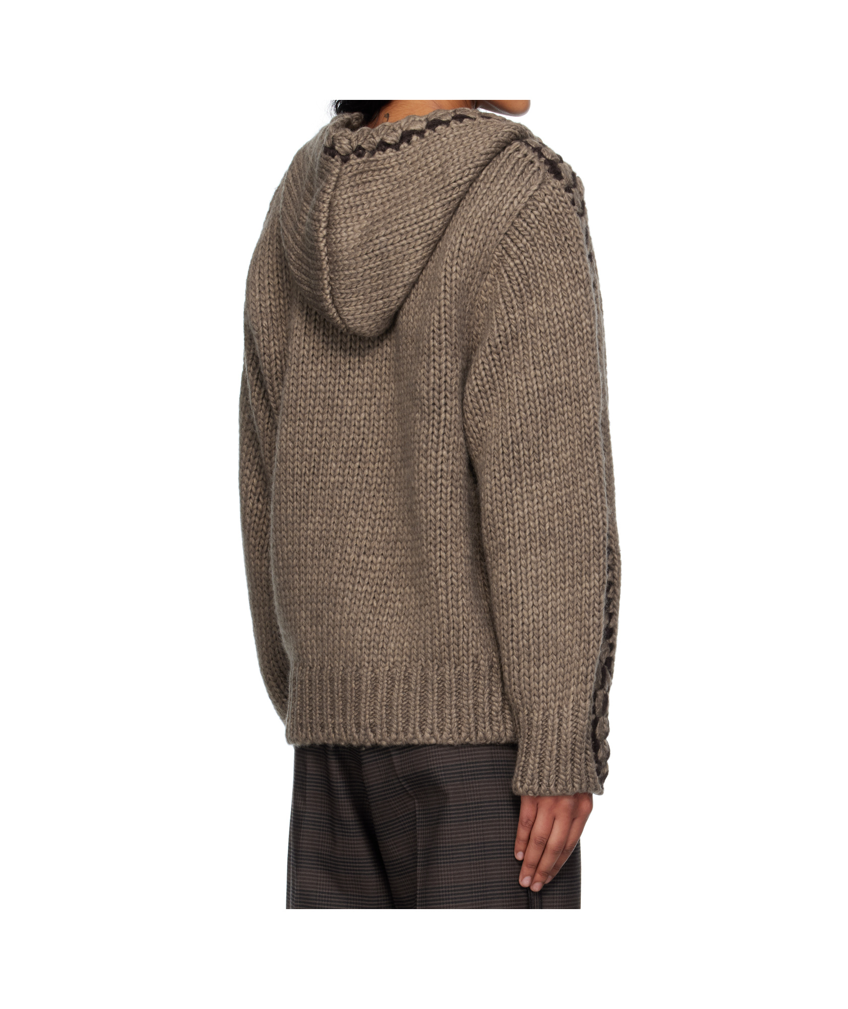Open Yy Seam-stitched Zip-up Knit Hoodie In Brown