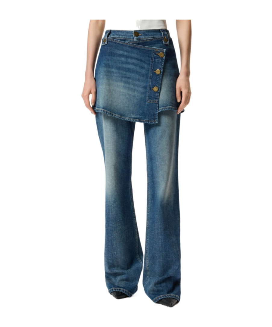 Pinko Flared Jeans With Removable Miniskirt In Blue