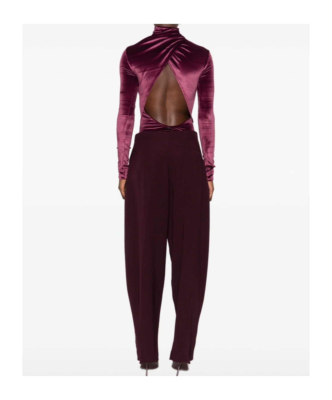 Mugler High-neck Velvet Bodysuit In Brown