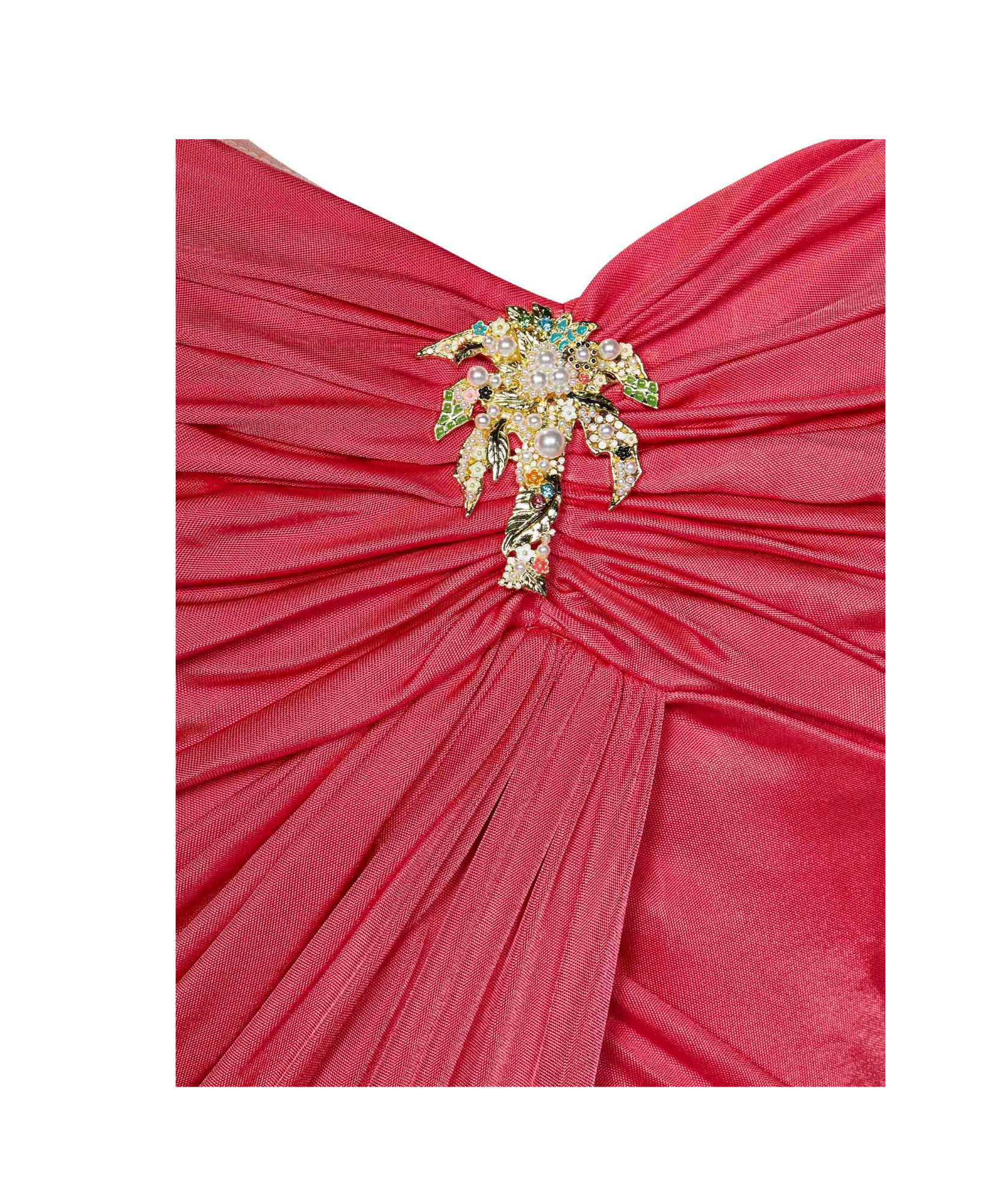 Zuhair Murad Long Sugar Coral Draped Bustier Dress In Red