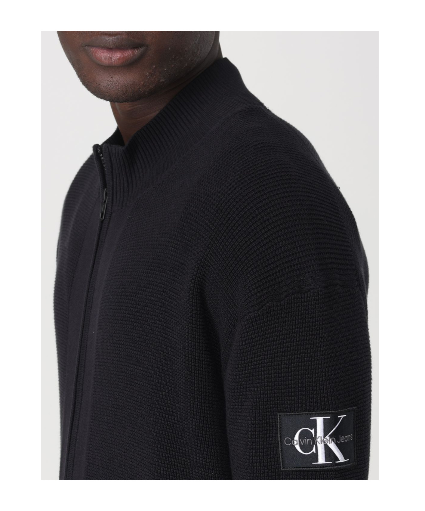 Calvin Klein Jeans Est.1978 Zip-up Waffle-knit Cardigan In Black