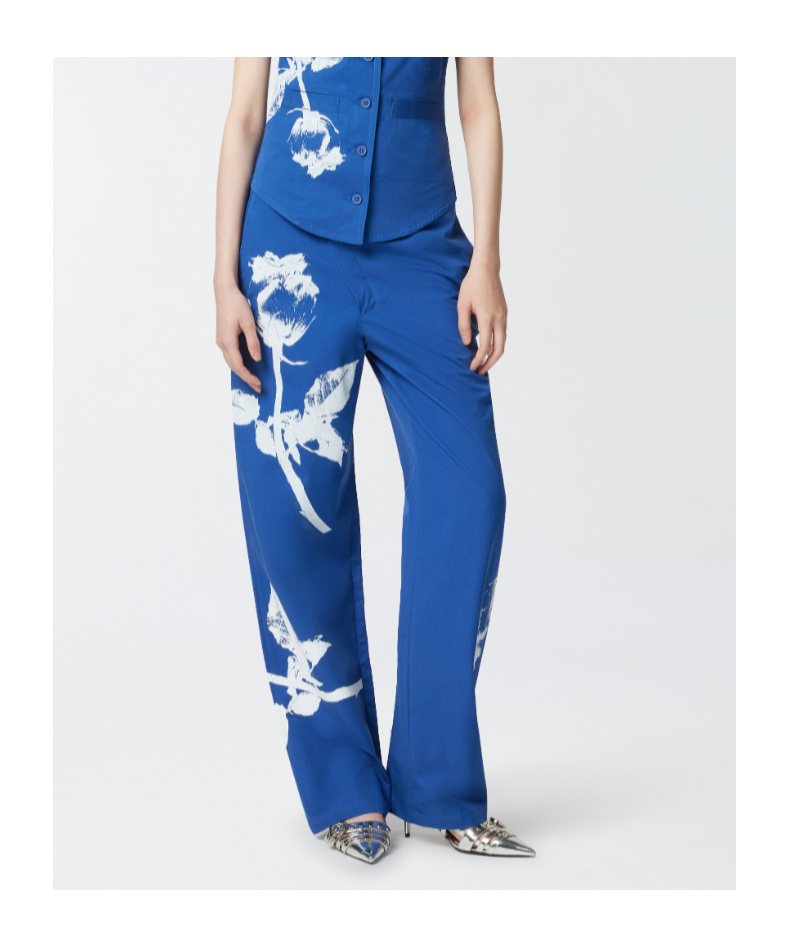 Pinko Floral-print Cotton Pants In Blue
